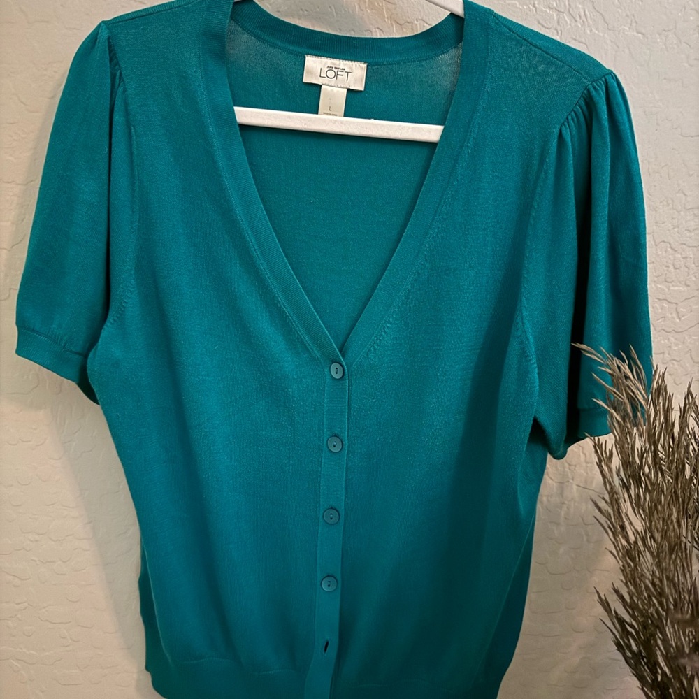 LOFT Turquoise Knit Cardigan Top
